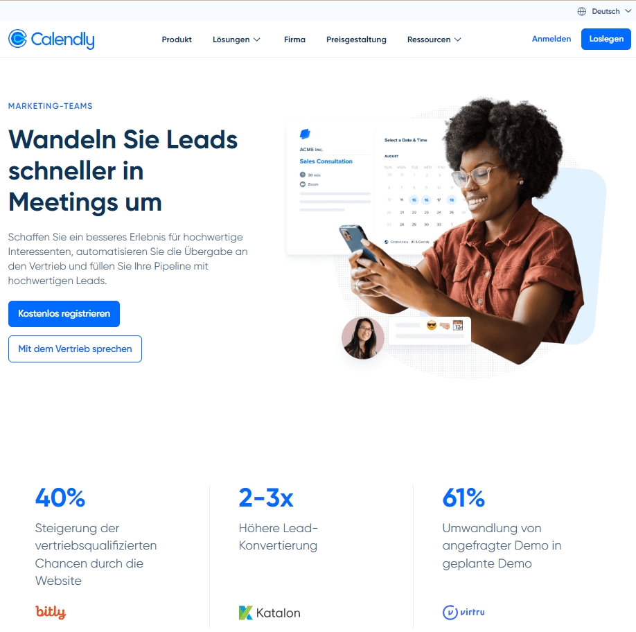 Landing Page B2B Calendly Above the Fold Bereich